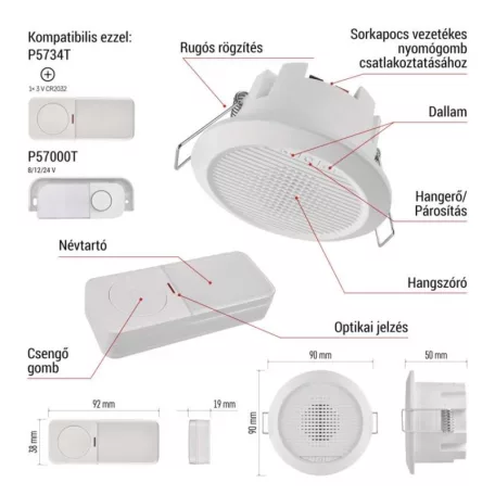 Vezetékes/Vezeték nélküli csengő P57103, beépített