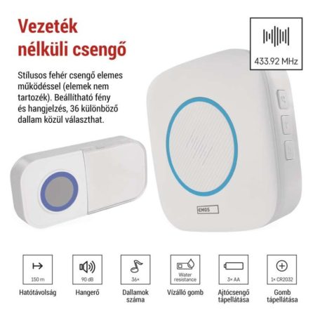Vezeték nélküli csengő P5736, 3× AA