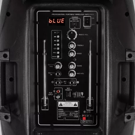 Hordozható zenekari hangdoboz, 30cm, akku, 2xMIC