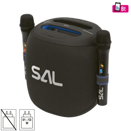 SAL PARCUBE boombox, 100 W, 2db vezeték nélküli mikrofon, 5db hangszóró, LED fényeffekt, IPX5 védelem, Bluetooth