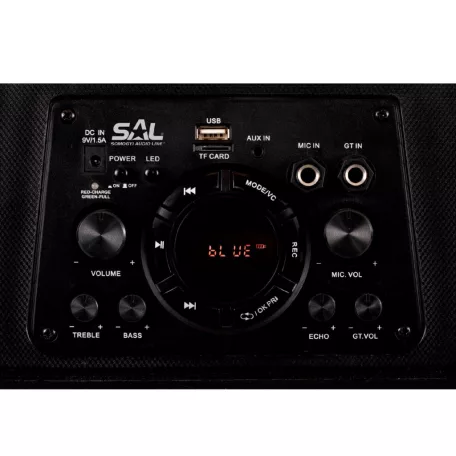 SAL PAR 219BT hordozható party hangdoboz, 80 W, BT, FM rádió, AUX, ~13 óra üzemidő külön LED effekt, álló és fekvő