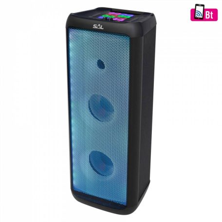 SAL Nagy teljesítményű Hordozható kétutas akkus bluetooth hangfal kiváló hangzással, 120W par 221dj beépített fényeffektel hangfal 2x20cm mélynyomóval mikrofon éParty hangdoboz, 2x20cm, LED, akku