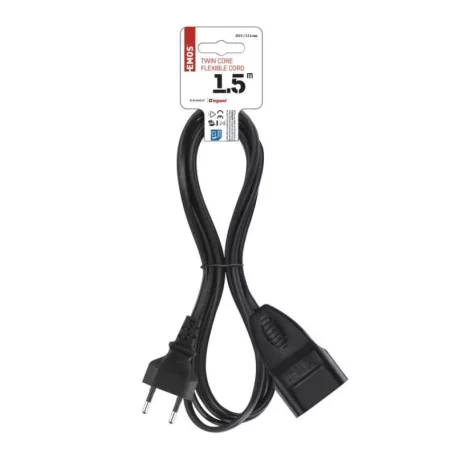 Hosszabbító 1,5 m / 1 aljzat / fekete / PVC / 0,75 mm2