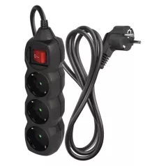   Hosszabbító 1,5 m / 3 aljzat / kapcsolós / fekete / PVC / 1 mm2