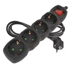   Hosszabbító 1,5 m / 4 aljzat / kapcsolós / fekete / PVC / 1,5 mm2