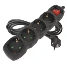 Hosszabbító 3 m / 4 aljzat / kapcsolós / fekete / PVC / 1,5 mm2