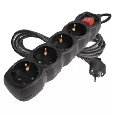   Hosszabbító 3 m / 4 aljzat / kapcsolós / fekete / PVC / 1,5 mm2