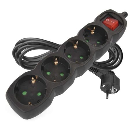 Hosszabbító 3 m / 4 aljzat / kapcsolós / fekete / PVC / 1,5 mm2