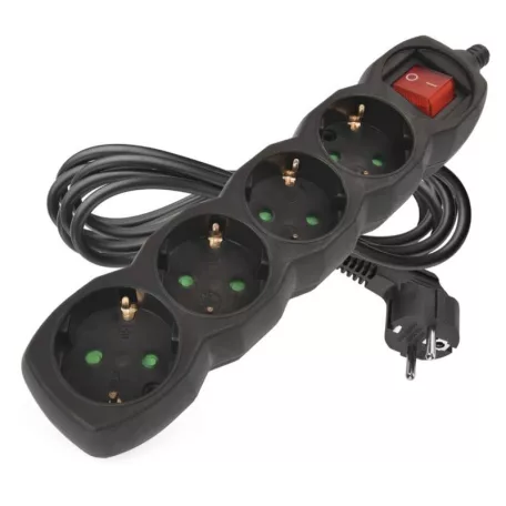 Hosszabbító 3 m / 4 aljzat / kapcsolós / fekete / PVC / 1,5 mm2