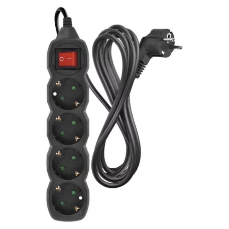 Hosszabbító 3 m / 4 aljzat / kapcsolós / fekete / PVC / 1,5 mm2