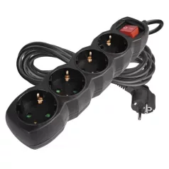   Hosszabbító 5 m / 4 aljzat / kapcsolós / fekete / PVC / 1,5 mm2
