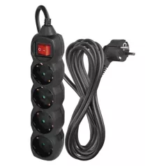   Hosszabbító 5 m / 4 aljzat / kapcsolós / fekete / PVC / 1,5 mm2