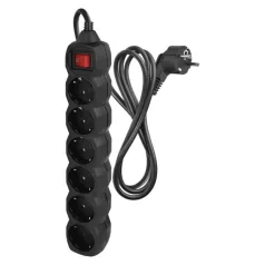   Hosszabbító 1,5 m / 6 aljzat / kapcsolós / fekete / PVC / 1,5 mm2