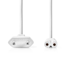   Tápkábel | Euro Férfi | IEC-320-C7 | Egyenes | Egyenes | Nikkelezett | 2.00 m | Lapos | PVC | Fehér | Boríték