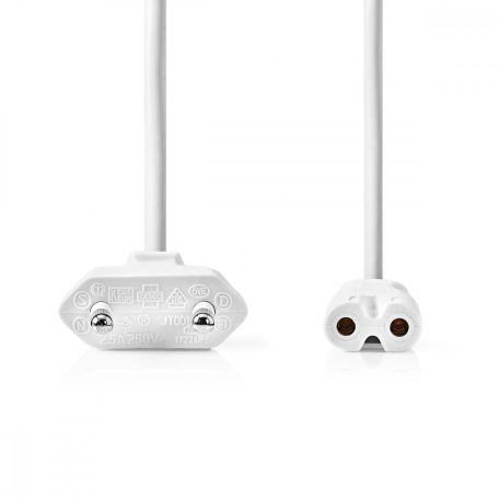 Tápkábel | Euro Férfi | IEC-320-C7 | Egyenes | Egyenes | Nikkelezett | 5.00 m | Lapos | PVC | Fehér | Műanyag Zacskó