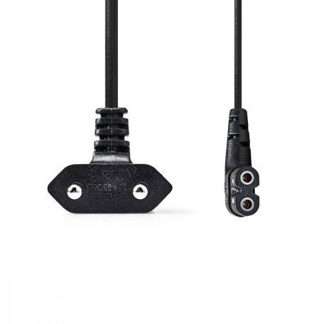 Tápkábel | Euro Férfi | IEC-320-C7 | Szögben | Döntött Bal | Nikkelezett | 2.00 m | Lapos | PVC | Fekete | Boríték