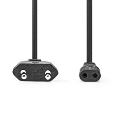   Tápkábel | Euro Férfi | IEC-320-C1 | Egyenes | Egyenes | Nikkelezett | 2.00 m | Lapos | PVC | Fekete | Boríték