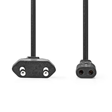 Tápkábel | Euro Férfi | IEC-320-C1 | Egyenes | Egyenes | Nikkelezett | 2.00 m | Lapos | PVC | Fekete | Boríték