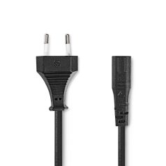   Tápkábel | Euro Férfi | IEC-320-C1 | Egyenes | Egyenes | Nikkelezett | 2.00 m | Tekercselt | PVC | Fekete | Boríték