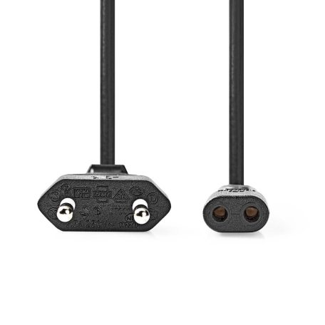 Tápkábel | Euro Férfi | IEC-320-C1 | Egyenes | Egyenes | Nikkelezett | 2.00 m | Tekercselt | PVC | Fekete | Boríték