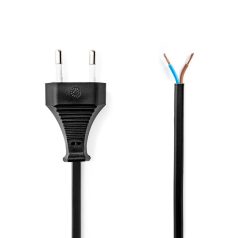   Tápkábel | Euro Férfi | Open | Egyenes | Egyenes | Nikkelezett | 3.00 m | Lapos | PVC | Fekete | Boríték