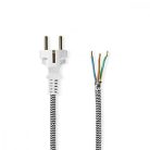 Tápkábel | Földelt Csatlakozó Dugó | Open | Egyenes | Egyenes | Nikkelezett | 3.00 m | Kerek | Pamut | Fehér / Fekete | Boríték