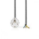 Tápkábel | Földelt Csatlakozó Dugó | Open | Egyenes | Egyenes | Nikkelezett | 3.00 m | Kerek | Pamut | Fehér / Fekete | Boríték