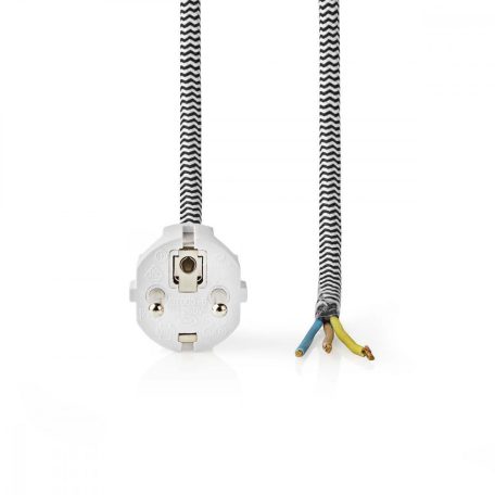 Tápkábel | Földelt Csatlakozó Dugó | Open | Egyenes | Egyenes | Nikkelezett | 3.00 m | Kerek | Pamut | Fehér / Fekete | Boríték