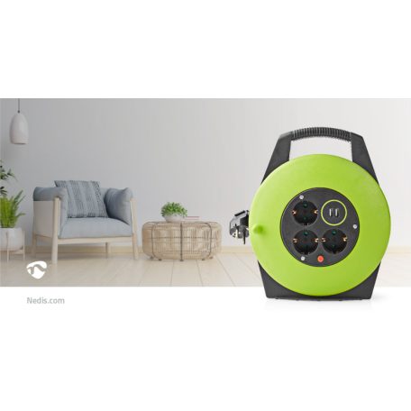 Kábel tekercs | Földelt csatlakozó | 10.0 m | 3000 W | 16 A | Földelés típusa: Oldal Érzékelő | 230 V AC 50/60 Hz | Aljzat szög: 90 ° | H05VV-F 3G1.5mm² | Biztosíték: Igen | Fekete / Zöld