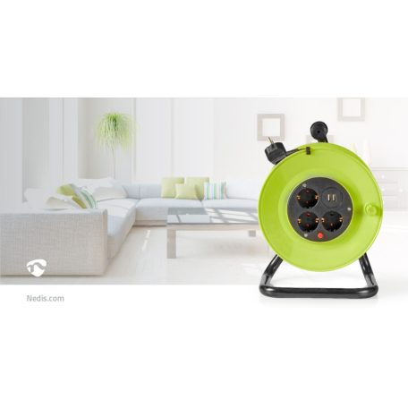 Kábel tekercs | Földelt csatlakozó | 25.0 m | 3000 W | 16 A | Földelés típusa: Oldal Érzékelő | 230 V AC 50/60 Hz | Aljzat szög: 90 ° | H05VV-F 3G1.5mm² | Biztosíték: Igen | Fekete / Zöld