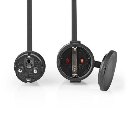 Hálózati Hosszabbító Kábel | Földelt Csatlakozó Dugó | Földelt Csatlakozó Aljzat | Egyenes | Egyenes | Nikkelezett | 20.0 m | Kerek | IP44 | Fekete | Zsugorfólia