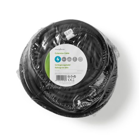 Hálózati Hosszabbító Kábel | Földelt Csatlakozó Dugó | Földelt Csatlakozó Aljzat | Egyenes | Egyenes | Nikkelezett | 20.0 m | Kerek | IP44 | Fekete | Zsugorfólia