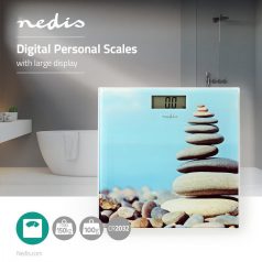   NEDIS SZEMÉLYI mérleg, fürdőszoabai mérleg. König Ultravékony digitális személymérleg Kék fürdőszoba mérleg ZEN mintával max 150kg - HC-PS141 -PESC112DVA