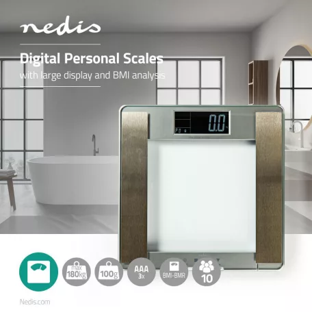 Személyes skála | Digitális | Ezüst | Edzett Üveg | Maximális súlymérési kapacitás: 180 kg | Testelemzés