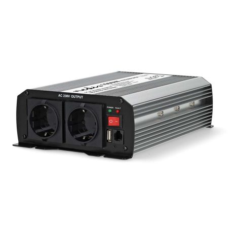 Inverter módosult szinuszhullám | Bemeneti feszültség: 12 V DC | Eszköz táp kimeneti csatlaakozó(k): Type F (CEE 7/3) / USB-A | 230 V AC 50 Hz | 1000 W | Kimenő csúcs teljesítmény: 2000 W | Csavaros Kapocs | Ezüst