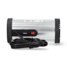 Inverter módosult szinuszhullám | Bemeneti feszültség: 12 V DC | Eszköz táp kimeneti csatlaakozó(k): Type F (CEE 7/3) / USB-A | 230 V AC 50 Hz | 150 W | Kimenő csúcs teljesítmény: 300 W | Szivargyújtó Csatlakozó | Ezüst