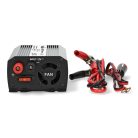 Inverter módosult szinuszhullám | Bemeneti feszültség: 12 V DC | Eszköz táp kimeneti csatlaakozó(k): Type F (CEE 7/3) / USB-A | 230 V AC 50 Hz | 300 W | Kimenő csúcs teljesítmény: 600 W | Akkumulátorsaruk + Szivargyújtó | Ezüst