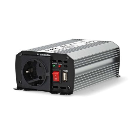 Inverter módosult szinuszhullám | Bemeneti feszültség: 12 V DC | Eszköz táp kimeneti csatlaakozó(k): Type F (CEE 7/3) / USB-A | 230 V AC 50 Hz | 300 W | Kimenő csúcs teljesítmény: 600 W | Akkumulátorsaruk + Szivargyújtó | Ezüst