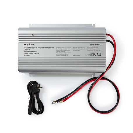 Inverter módosult szinuszhullám | Bemeneti feszültség: 12 V DC | Eszköz táp kimeneti csatlaakozó(k): Type F (CEE 7/3) | 230 V AC 50 Hz | 1000 W | Kimenő csúcs teljesítmény: 2400 W | Akkumulátor Saru | Ezüst
