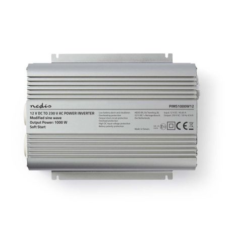 Inverter módosult szinuszhullám | Bemeneti feszültség: 12 V DC | Eszköz táp kimeneti csatlaakozó(k): Type F (CEE 7/3) | 230 V AC 50 Hz | 1000 W | Kimenő csúcs teljesítmény: 2400 W | Akkumulátor Saru | Ezüst