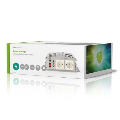 Inverter módosult szinuszhullám | Bemeneti feszültség: 12 V DC | Eszköz táp kimeneti csatlaakozó(k): Type F (CEE 7/3) | 230 V AC 50 Hz | 1000 W | Kimenő csúcs teljesítmény: 2400 W | Akkumulátor Saru | Ezüst