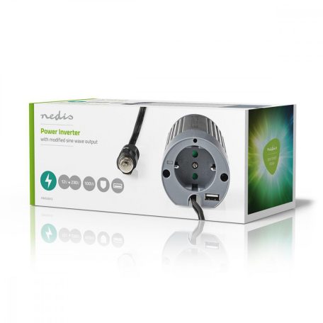 Inverter módosult szinuszhullám | Bemeneti feszültség: 12 V DC | Eszköz táp kimeneti csatlaakozó(k): Type F (CEE 7/3) / USB-A | 230 V AC 50 Hz | 100 W | Kimenő csúcs teljesítmény: 200 W | Szivargyújtó Csatlakozó | Ezüst