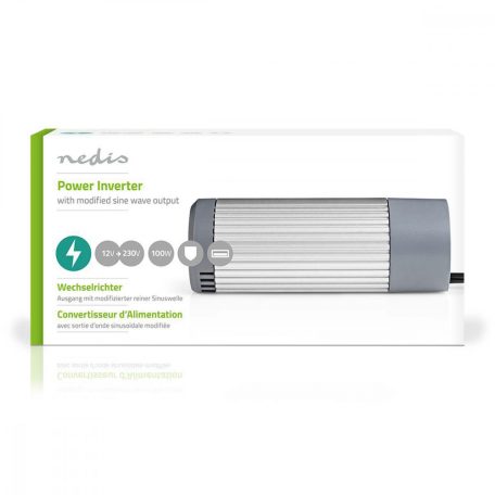 Inverter módosult szinuszhullám | Bemeneti feszültség: 12 V DC | Eszköz táp kimeneti csatlaakozó(k): Type F (CEE 7/3) / USB-A | 230 V AC 50 Hz | 100 W | Kimenő csúcs teljesítmény: 200 W | Szivargyújtó Csatlakozó | Ezüst