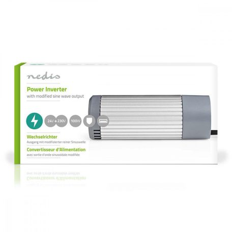 Inverter módosult szinuszhullám | Bemeneti feszültség: 24 V DC | Eszköz táp kimeneti csatlaakozó(k): Type F (CEE 7/3) | 230 V AC 50 Hz | 100 W | Kimenő csúcs teljesítmény: 200 W | Szivargyújtó Csatlakozó | Ezüst