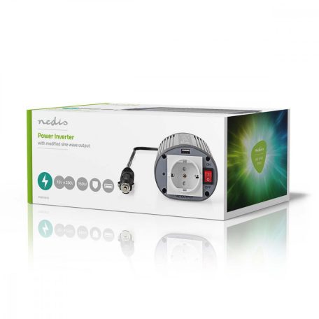 Inverter módosult szinuszhullám | Bemeneti feszültség: 12 V DC | Eszköz táp kimeneti csatlaakozó(k): Type F (CEE 7/3) / USB-A | 230 V AC 50 Hz | 150 W | Kimenő csúcs teljesítmény: 300 W | Szivargyújtó Csatlakozó | Ezüst