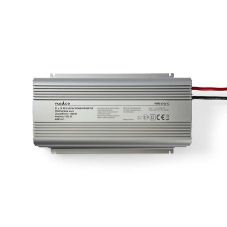 Inverter módosult szinuszhullám | Bemeneti feszültség: 12 V DC | Eszköz táp kimeneti csatlaakozó(k): Type F (CEE 7/3) | 230 V AC 50 Hz | 1700 W | Kimenő csúcs teljesítmény: 3000 W | Csavaros Kapocs | Ezüst