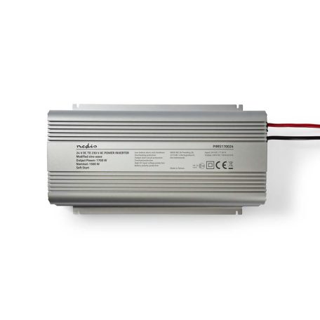 Inverter módosult szinuszhullám | Bemeneti feszültség: 24 V DC | Eszköz táp kimeneti csatlaakozó(k): Type F (CEE 7/3) | 230 V AC 50 Hz | 1700 W | Kimenő csúcs teljesítmény: 3000 W | Csavaros Kapocs | Ezüst