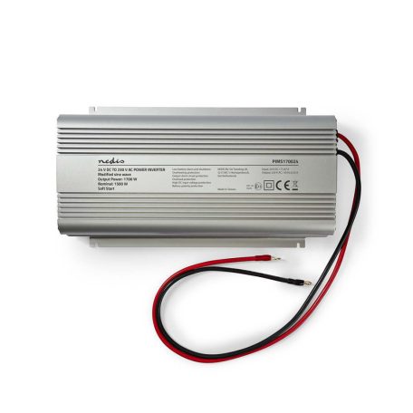 Inverter módosult szinuszhullám | Bemeneti feszültség: 24 V DC | Eszköz táp kimeneti csatlaakozó(k): Type F (CEE 7/3) | 230 V AC 50 Hz | 1700 W | Kimenő csúcs teljesítmény: 3000 W | Csavaros Kapocs | Ezüst