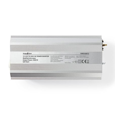 Inverter módosult szinuszhullám | Bemeneti feszültség: 12 V DC | Eszköz táp kimeneti csatlaakozó(k): Type F (CEE 7/3) | 230 V AC 50 Hz | 2500 W | Kimenő csúcs teljesítmény: 5000 W | Csavaros Kapocs | Ezüst