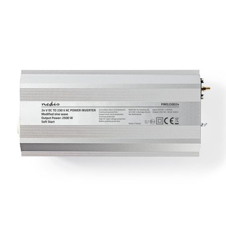 Inverter módosult szinuszhullám | Bemeneti feszültség: 24 V DC | Eszköz táp kimeneti csatlaakozó(k): Type F (CEE 7/3) | 230 V AC 50 Hz | 2500 W | Kimenő csúcs teljesítmény: 5000 W | Csavaros Kapocs | Ezüst